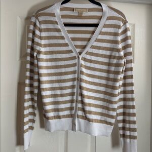Michael Kors Gold And White Striped Cardigan